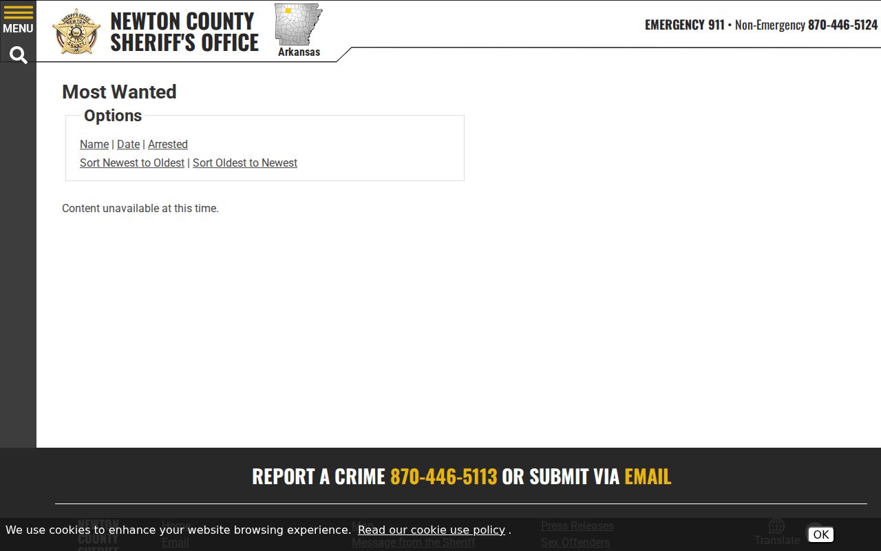 Newton County most wanted interface controls without a roster
