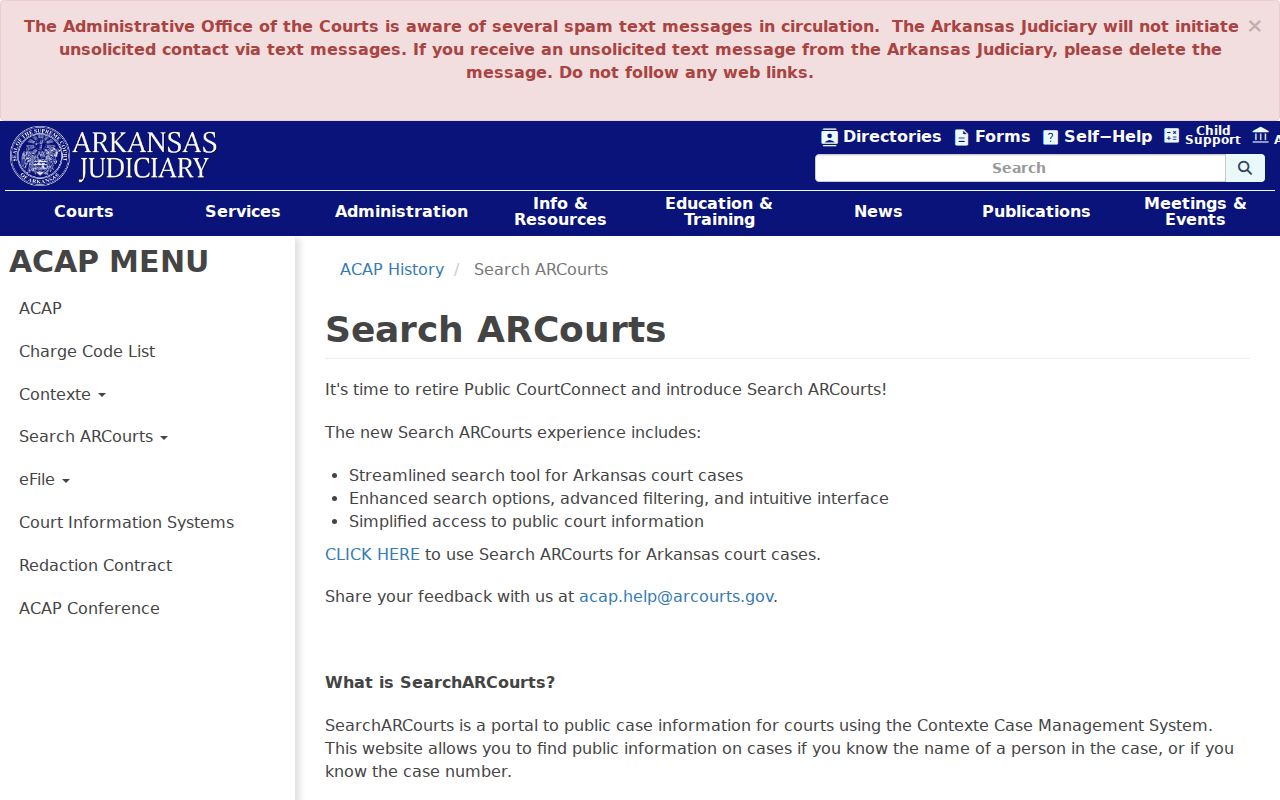 Arkansas Judiciary Search ARCourts case search information